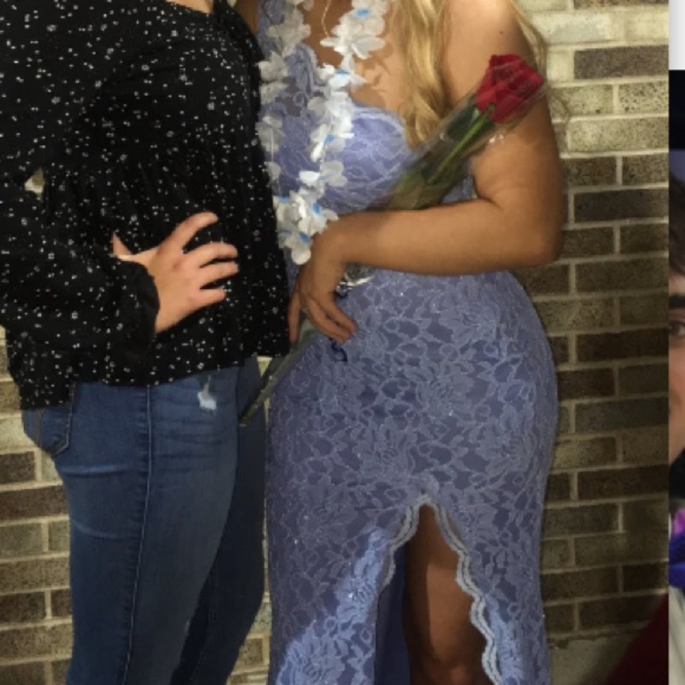 Blue sparkly one shoulder prom dress